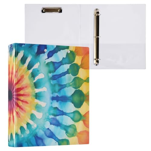 Image of 3 Ring Binder Rainbow Tiedye Aa 1.5 inch Binders Three Ring Binders with Clipboard Fit 8.5'' x 11'' Paper 3 Interior PVC Clear Pockets for Office Supplies
