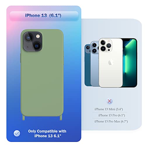 Image of Compatible with iPhone 13 Case Crossbody Phone Case with Lanyard Neck Strap Adjustable Shockproof Drop Protection Silicone Phone Cover for iPhone 13, 6.1'' Mint Green