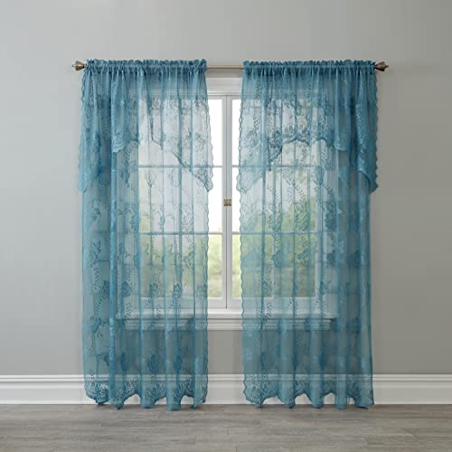 BrylaneHome Ella Floral Lace Panel with Attached Valance - 58\" W 84\" L, White