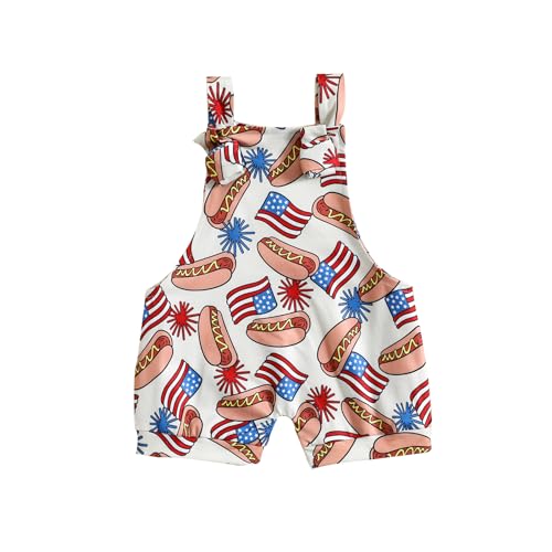 Rtnnsbbfcm 4th of July Baby Boy Girl Outfit Stars Stripes Romper Fourth of July Overalls Infant Memorial Day Clothes (America Flag, 0-3 Months)