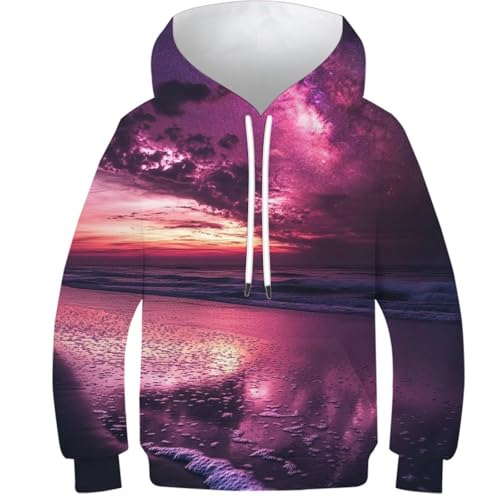 Sweat à capuche 3D enfant ado 13-15 ans motif plage étoilée