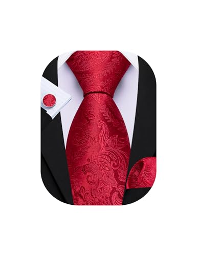 Image of Barry.Wang Men Tie Set Paisley Silk Necktie Pocket Square Cufflinks Formal Wedding Business Party