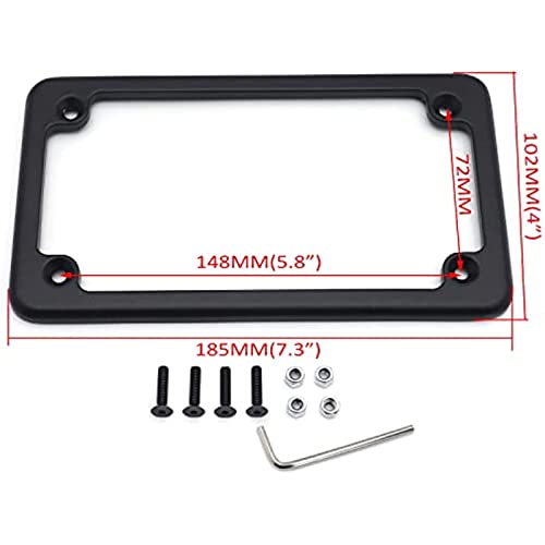 Image of Motorcycle License Plate Frames, Flat Bracket Tag Holder 7 Inches x 4 Inches, Universal Chrome License Plate Frame Exterior Accessories,Black