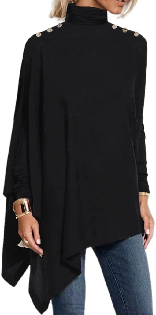 Akivide Women's Boho Floral Mock Neck Asymmetrical Hem Long Sleeve Tunic Top Spring Casual Loose Turtleneck Blouse Shirts