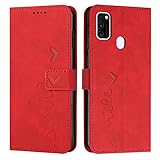 EATCYE Cover per Samsung Galaxy M30S / M21, Flip Libro Libretto Custodia in Pelle PU per Samsung Galaxy M30S / M21 [Protezione Completa] [Slot per Scheda] [Funzione di Supporto] (#Rosso)