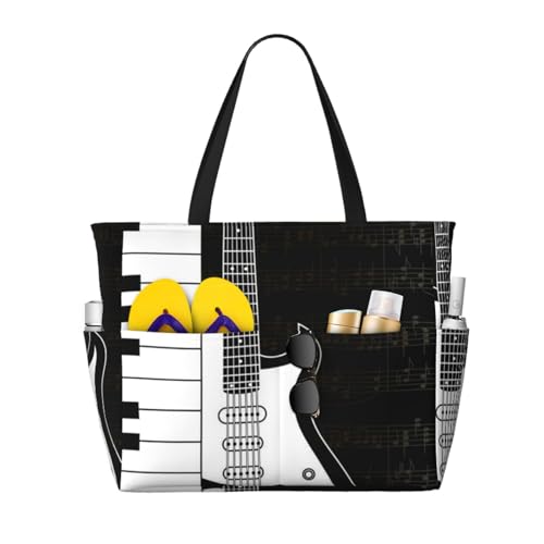 Sac de plage notes de guitare grand sac à bandoulière femme fourre-tout imprimé musique