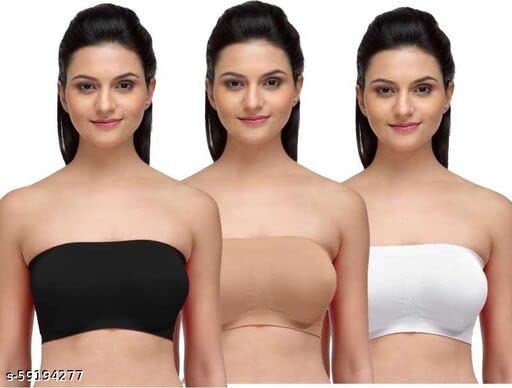Image of Gozzby Womens & Girls Full Coverage Stylish Bandeau Non Padded Cotton Seamless Tube Bra