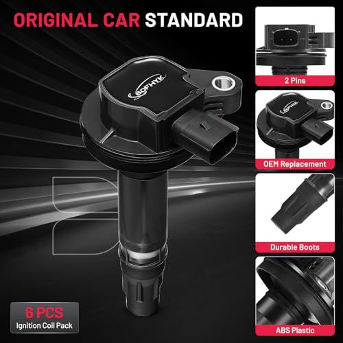 Image of BDFHYK Ignition Coil Pack UF553 Compatible with Ford F150 2015-2017 Ford Explorer Flex Fusion Mustang 2009 Mazda 6 CX-9 Lincoln MKS MKT MKX MKZ Ford Oem Coil Pack V6 3.5L 3.7L Coil for UF595 Set of 6
