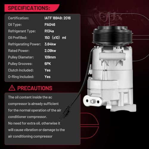 BDFHYK Air Conditioning A/C Compressor with Clutch Compatible with Chevy 1.8L Cruze 2012-2015, Cruze Limited 2016, Replacement 13346491, 13413335, 1522227, 1522291, 1422227
