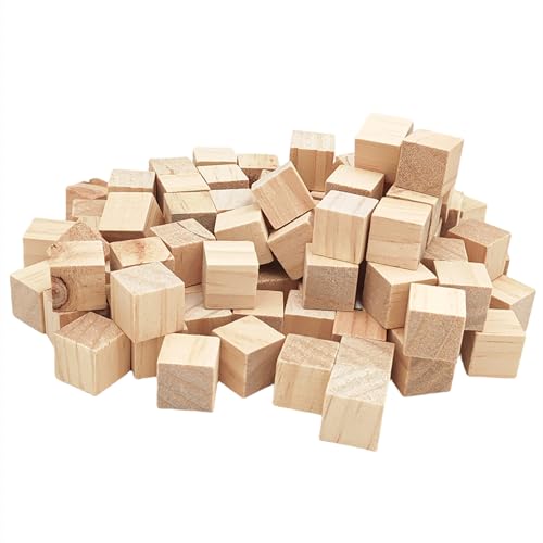 Holzw&uuml;rfel 2 cm / 100 St&uuml;ck, unlackierte quadratische Holzbl&ouml;cke, nat&uuml;rliche Holzbl&ouml;cke f&uuml;r Handwerk, Schnitzen und DIY-Projekte