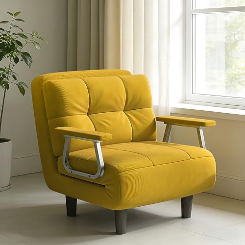 Fabulcozy Canapé Velours Côtelé Convertible 1 Place - Fauteuil Convertible avec Coussin et Accoudoirs Métal