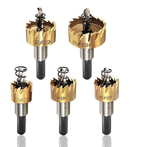 ZIBUYU� Hole Saw Drill Bit Set High Speed HSS Hole Drilling Tools for Metal Sheet Wood Piece Stainless Steel Metal Alloy Piece Plastic 16mm/18mm/20mm/25mm/30mm (Gold) - 5 Pcs (B0B67NG5X4) Amazon Price History, Amazon Price Tracker