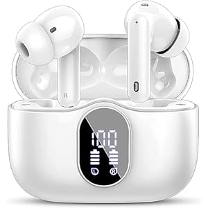 Wireless Earbuds, Bluetooth 5.3 Headphones In Ear with 4 ENC Noise Cancelling Mic, 2023 Bluetooth Earphones Mini HI-FI Stereo Sound, LED Display Wireless Headphones 36H Playtime IP7 Waterproof White