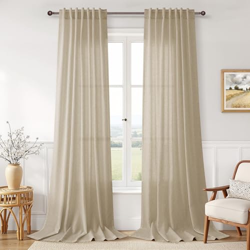 Image of Joywell Extra Long Linen Curtains 112 Inches for Living Room Eggshell Beige