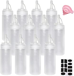 Juncture 12 Pack 200 ml (6.7oz) Plastic Squeezy Sauce Bottles with Twist on Cap Lids, Tick Marks Squeeze Bottle for Condiment, Pigment Squeeze Bottle for Painting