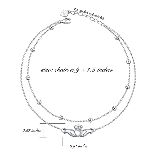 Image of Yearace Anklet for Women S925 Sterling Silver Adjustable Foot Beaded Chain Lotus Flower Claddagh Dragonfly Witches Knot Ankle Bracelet Summer Beach Anklets Jewelry Gift