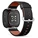 CJBROES Replacement Leather Watch Band, Compatible with Fitbit Versa 3 and Fitbit Sense of Wristband Bracelet Accessory - Black Retro Damask