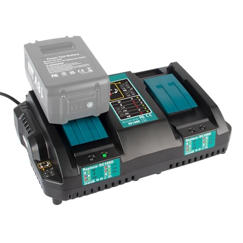 PENGJBATTER DC18RD 14.4V-18V Rapid Dual Ports Charger for Makita 18V Battery, Compatible with Makita 14.4V-18V Battery BL1850B BL1860B BL1830B BL1840B BL1820B & Charger DC18RC DC18SF DC18RT