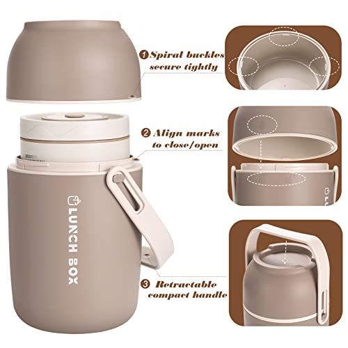 Qqko Portbale Insulated Lunch Food Container Set, Insulated Bento Box With Thermal Lunch Box Shell, Stainless Steel Stackable Lunch Container For Adult Men Women, Microwavable, 46 Oz/5.75 Cup #TOP4