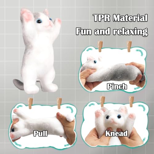 Image of Big Hand Painted Cat Squishy Toys,Large Cute Ultra Soft Kitty Squeeze Fidget Toys for Stress Relief ,Kawaii Squishies Sticky Animal Toys for Adults Kids,Decompression Sensory Balls Toys for Autism