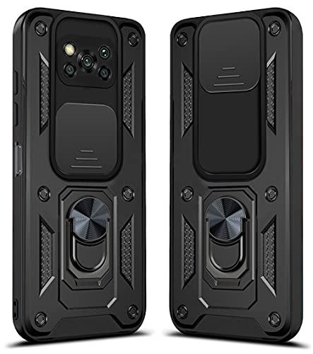 UBERANT Cover for Xiaomi Poco X3, Hard PC & Soft TPU Hybrid Armor with Ring Bracket & Camera Lens Cover & Magnetic Patch Shockproof Protective Case for Xiaomi Poco X3 / X3 NFC / X3 Pro - Black