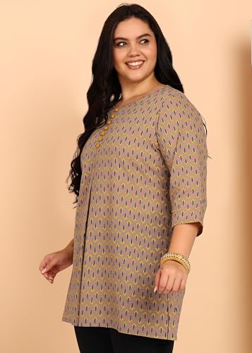 Image of Yash Gallery Women's Cotton Regular Fit Short Floral Printed Kurta
