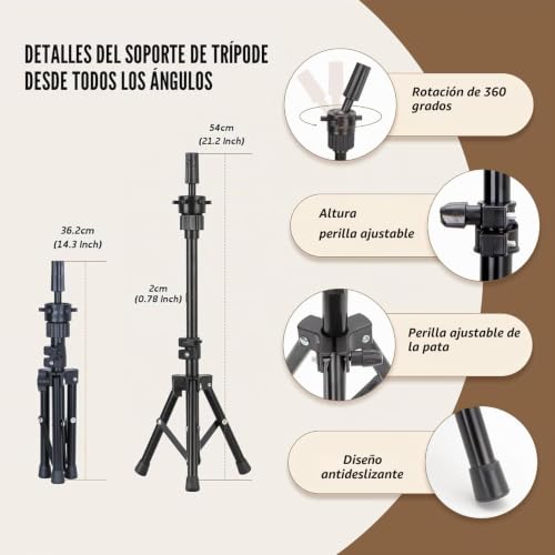 Soporte para peluca y trípode de cabeza de entrenamiento de metal 8