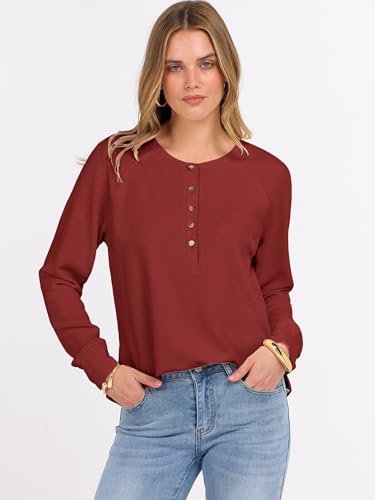 Image of ANRABESS Women's Waffle Knit Henley Top Long Sleeve Shirts