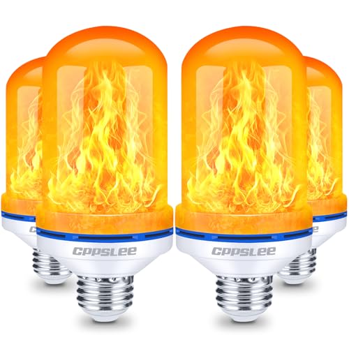CPPSLEE Upgraded LED Flame Light Bulbs, 4 Modes Flickering Light Bulbs, E26 Base Fire Flame Bulb for Halloween Decorations Outdoor, Christmas Lights Patio Indoor Home Decor (Yellow, 4 Pack)