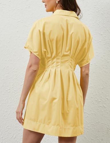 Image of MISSACTIVER Women Pleated Button Down Shirt Dress Short Sleeve Striped Corset Mini Dresses Casual Summer Short Dress