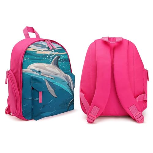 Dolphins Swimming in The Ocean Backpack for Men Women, Durable Small Bookbag Lightweight Daypack for Travel, Hiking, Pink-style4