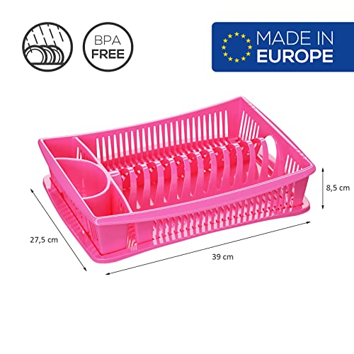 WELLGRO Abtropfgestell - Abtropfgitter - Geschirr Abtropfkorb - Abtropfständer - Abtropfschale - Geschirrabtropfständer - Made IN Europe, Farbe:Pink