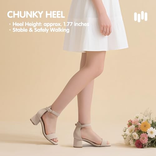 Image of Hehainom Girls Dress Shoes Heels Sandals Little Big Kids Square-Toe Ankle Strap Wedding Party Flower Girls Shoes