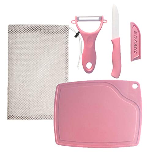 Mini Kids Cooking Supplies Knife Set (4-Piece) and Cutting Board/Firm Grip, w/Blade Guards