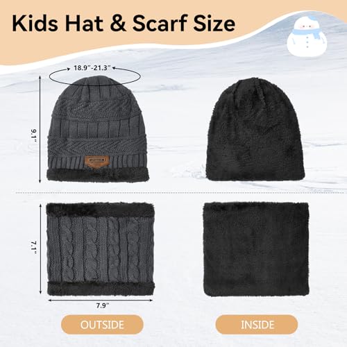 Image of Zando 2Pcs Kids Winter Hat & Scarf Set - Knitted Beanie Winter Hats for Boys & Girls, Ages 5-14, Navy Blue