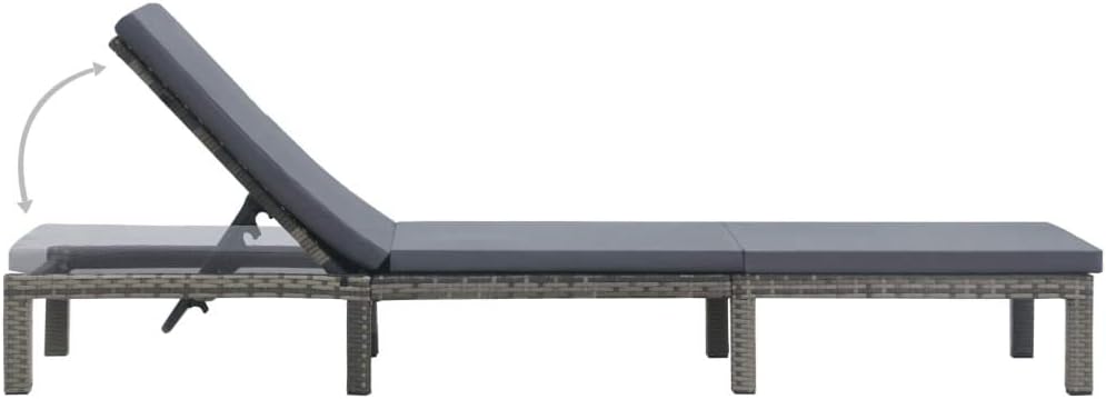 Sun Lounger with Cushion,Patio Furniture,Outdoor Seating,Outdoor Lounge Chairs,Backrest Adjustable,Cushion Cover Washable,for Garden,Backyard,Firepit,Pool, Poly Rattan Anthracite