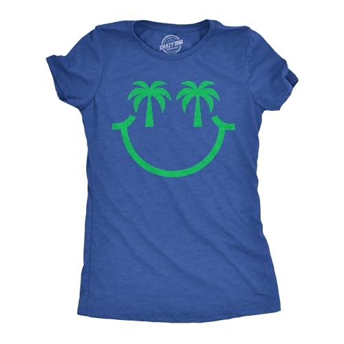 Womens Funny T Shirts Palm Tree Eyes Smile Sarcastic Vacation Graphic Novelty Tee for Ladies Funny T Shirts Sarcastic Tops for Women Cool Summer Top Royal - L