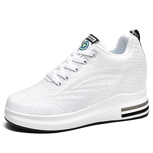 AONEGOLD Zapatillas de Cuña Deportivas para Mujer de Moda Deporte Zapato Transpirables Altas Primavera/Verano Tacón Sneakers 8.5CM (Blanco 2301,37 EU)