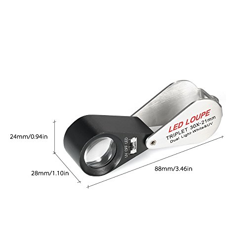 Kiboule 30X multifuncional portátil LED lupa de joalheiro portátil 21mm 6 lupa de joalheiro lupa tri