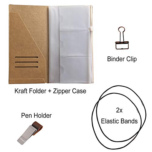 Image of Travelers Notebook Accessories Kit - Kraft File Folder, Zipper Case, Pen Holder, Binder Clip and 2 Elastic Bands