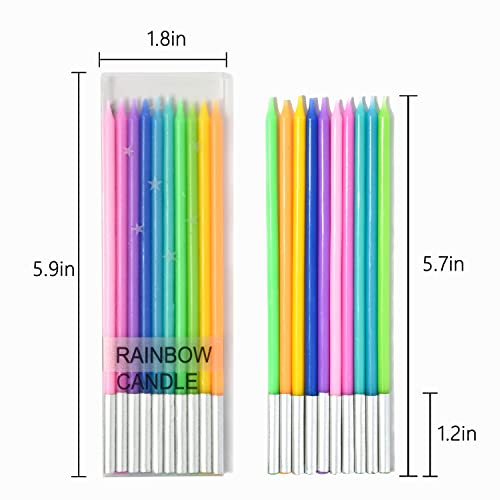 Image of PHD CAKE 40-Count Rainbow Long Thin Birthday Candles, Cake Candles, Birthday Parties, Wedding Decorations, Party Candles