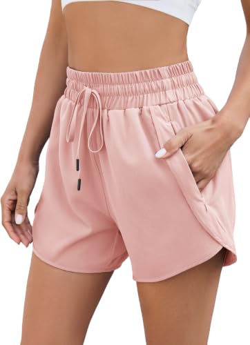 Pink Shorts Women Athletic Running Sport Workout Shorts with Pockets 4 In L - image 1