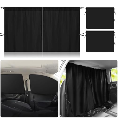 Set of 3 Car Privacy Curtains, 1 Divider Curtain + 2 Side Window Sun Shades