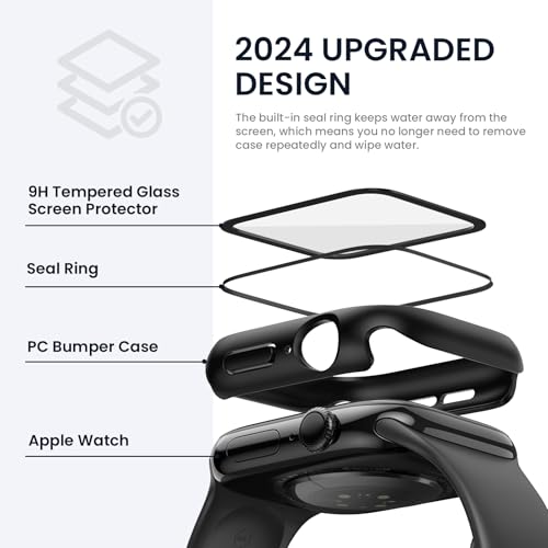 Image of Tensea For Waterproof Apple Watch Screen Protector Case Series 10 46mm Accessories, iWatch Protective Case PC Face Cover Built-in Tempered Glass Film, Sweatproof Bumper for Men and Women, 46