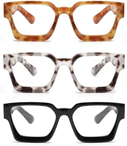 JM 3 Pack Square Reading Glasses, Blue Light Blocking Computer Reader for women men +1.5
