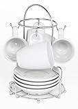 IMUSA USA Espresso Coffee Cup Set with Rack 8-Piece, White