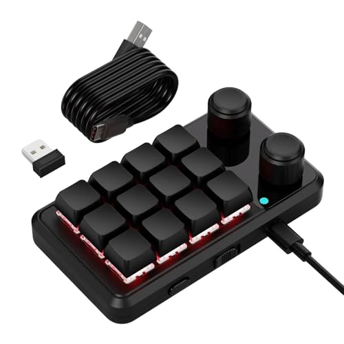 Teclado macro de 12 teclas RGBS de múltiples modos con 2 conexiones de perilla y