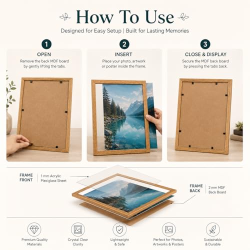 Image of Abhikalpya Art Studio 12x16 Inch A3 Size Photo Frame for Wall - Vertical & Horizontal Wooden Look Picture Frame for Home Decor, Poster, Certificate, Artwork, Gallery Wall Set of (1) (Teak colour)