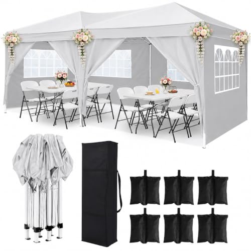 10x20 Pop Up Canopy Tent with 6 Sidewalls,White