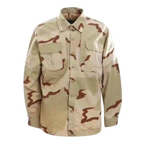 Tobysper Camiseta de manga larga para hombre, estilo militar, para exteriores, cortavientos, básica, monocolor, camisa de manga larga, transpirable, de manga larga, informal, corte regular, camisa de
